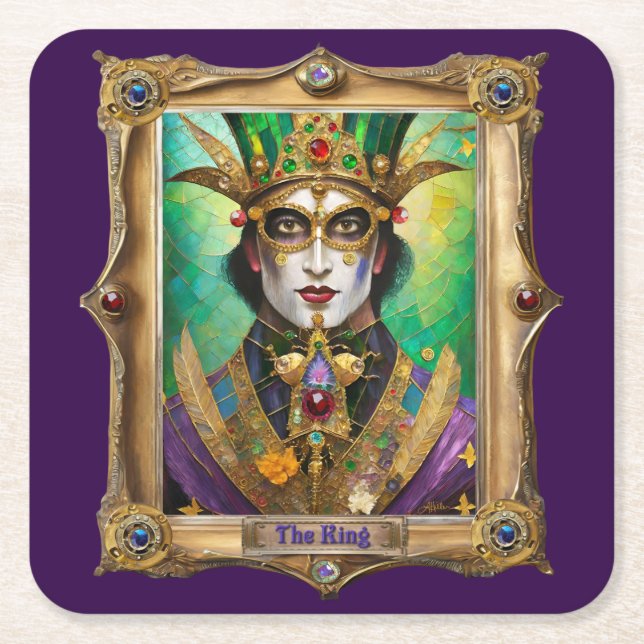 Mardi Gras Realm Portraits - The King Square Paper Coaster (Front)