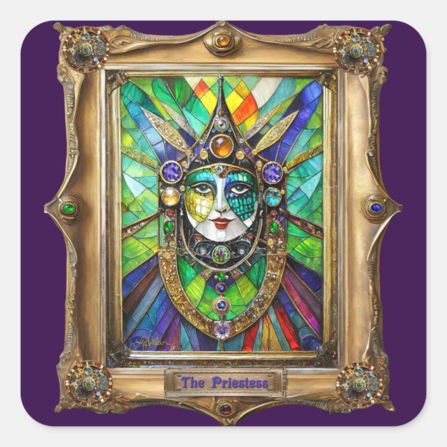 Mardi Gras Realm Portraits - The Priestess Square Sticker (Front)