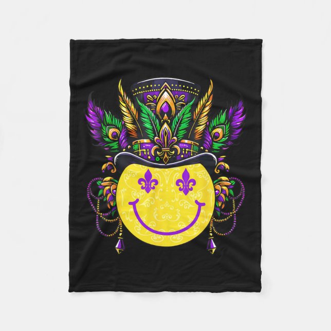 Mardi Gras Retro Smile Face Jester Fleur De Lis Be Fleece Blanket (Front)