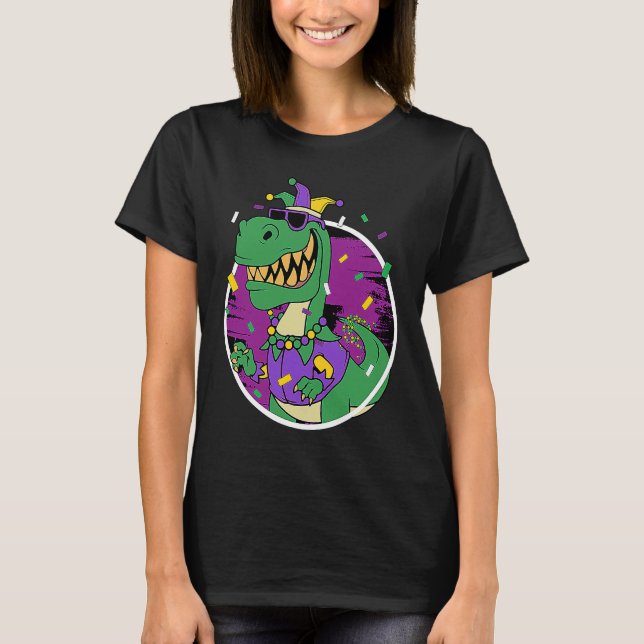Mardi Gras Rex Dinosaur Dino Mardi Gras Bead Costu T-Shirt (Front)