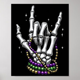 Mardi Gras Rocker Skeleton Hands Rock On New Orlea Poster