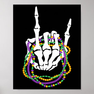 Mardi Gras Rocker Skeleton Rock Hand Bones Music L Poster