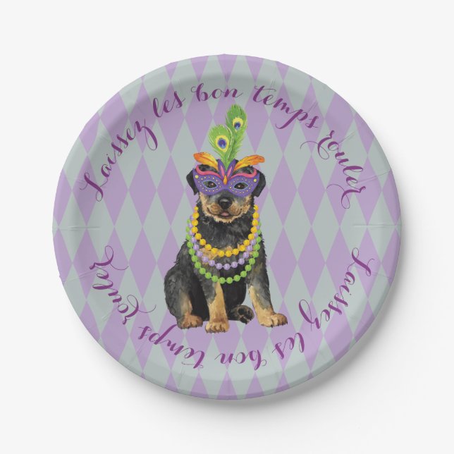 Mardi Gras Rottweiler Paper Plate (Front)