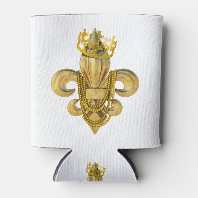 Mardi Gras Royalty Fleur de Lis Symbol with Beads Can Cooler (Front)