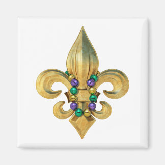 Mardi Gras Royalty Fleur de Lis Symbol with Beads Magnet