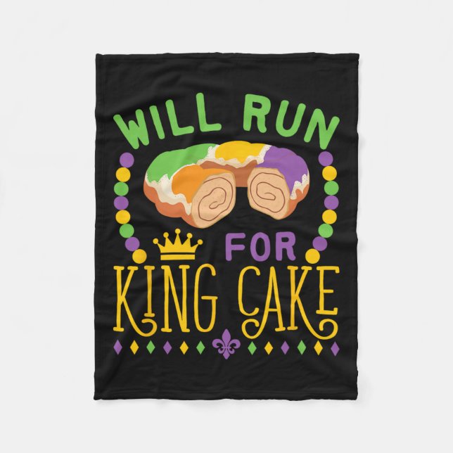 Mardi Gras Running Will Run For King Cake Funny Ru Fleece Blanket (Front)