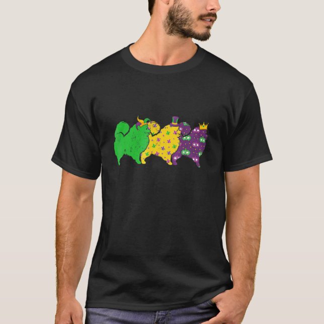 Mardi Gras Samoyed Beads Festival Jester Hat T-Shirt (Front)