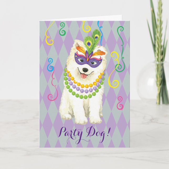 Mardi Gras Samoyed Card (Front)
