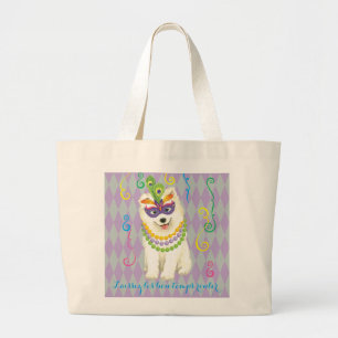 Mardi Gras Samoyed Large Tote Bag