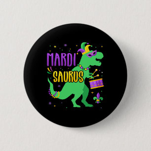 Mardi Gras Saurus Dinosaur T-rex With Jester Joker 6 Cm Round Badge