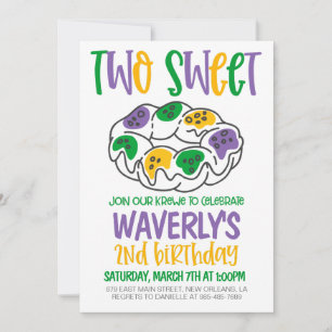 Mardi Gras Second Birthday Invitation