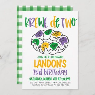Mardi Gras Second Birthday Invitation