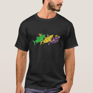 Mardi Gras Shark Beads Festival Animals Jester Hat T-Shirt