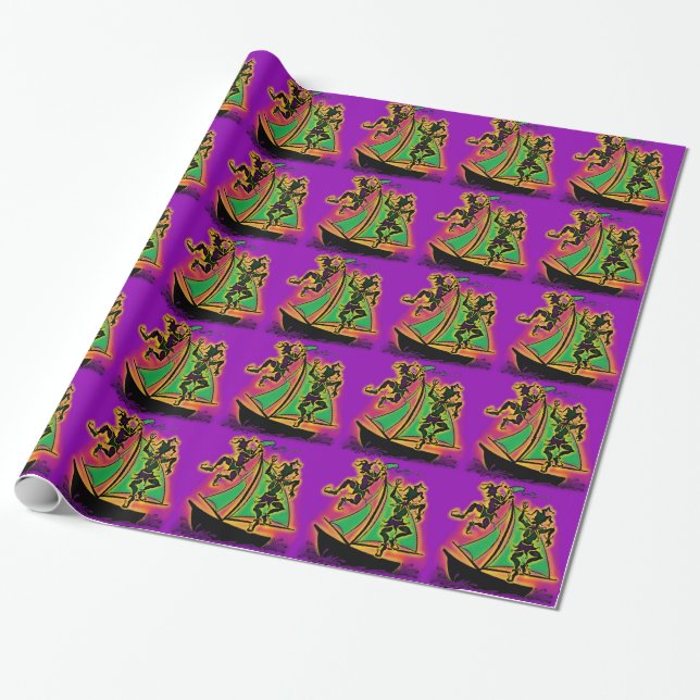Mardi Gras Ship of Fools Wrapping Paper (Unrolled)