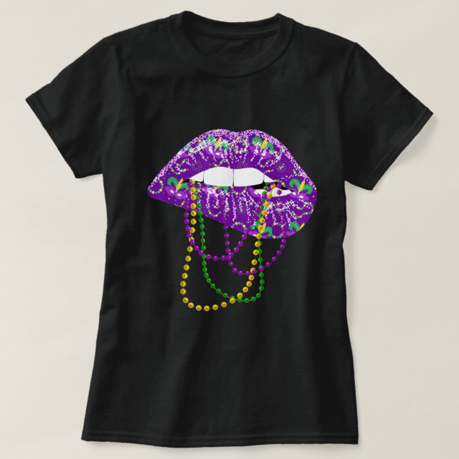 Mardi Gras Shirt for Women Lips Queen Carnival Cos (Design Front)
