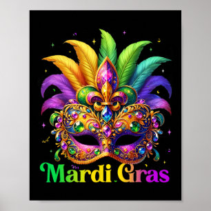Mardi Gras Shirts For Women Girls Kids Mask Feathe Poster