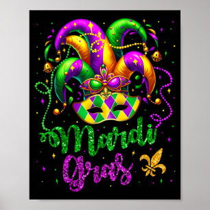Mardi Gras Shirts For Women Kids Men Beads Mask Fe Poster