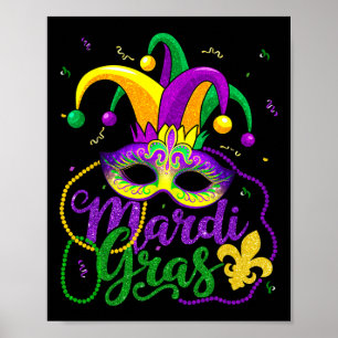 Mardi Gras Shirts For Women Kids Men Beads Mask Fe Poster
