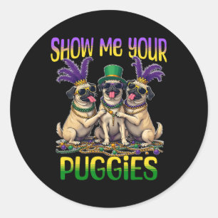 Mardi Gras Show Me Your Pug Mardi Gras Classic Round Sticker