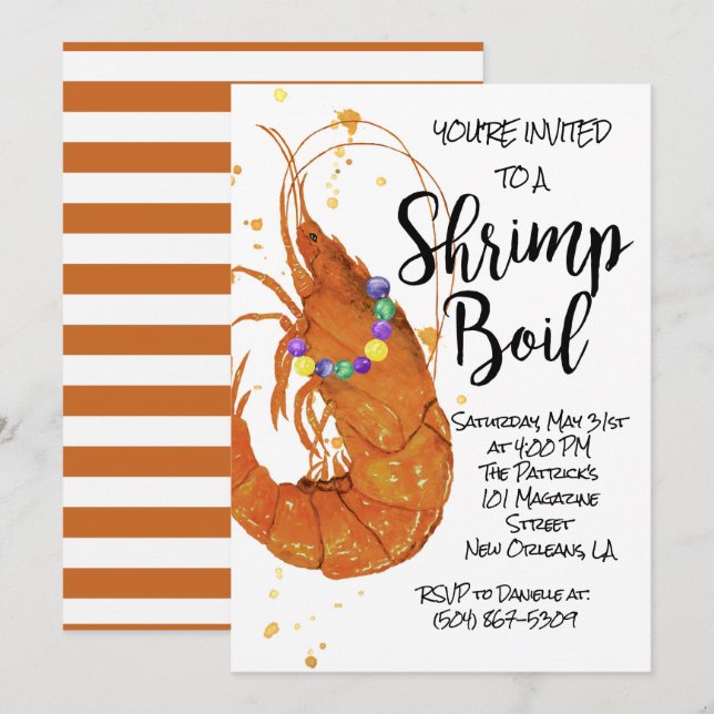 Mardi Gras Shrimp Boil Invitation (Front/Back)