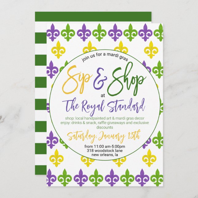 Mardi Gras Sip n Shop Invitation (Front/Back)
