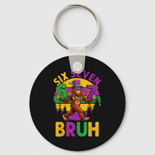 Mardi Gras Six Seven 6 7 Bruh Meme Bigfoot Sasquat Key Ring