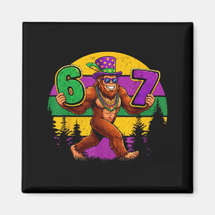 Mardi Gras Six Seven 6 7 Meme Bigfoot Sasquatch Bo Magnet