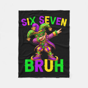 Mardi Gras Six Seven Bruh Dab Jester 6 7 Meme Fat  Fleece Blanket