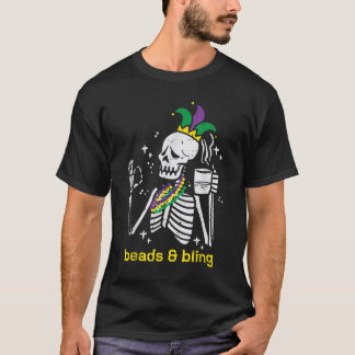 Mardi Gras Skeleton Beads Bling Funny Outfit Men T-Shirt