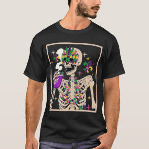 Mardi Gras Skeleton With Smiling Skull Drinking Co T-Shirt