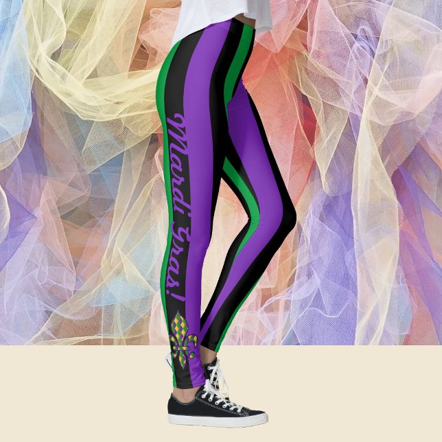 Mardi Gras Skinny Stripes Women's Leggings Pants (Creator Uploaded)