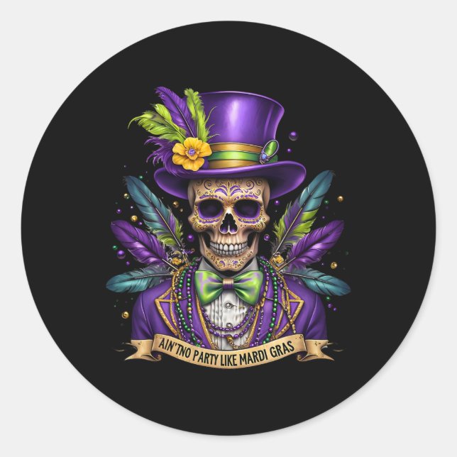 Mardi Gras Skull Top Hat New Orleans Witch Doctor  Classic Round Sticker (Front)