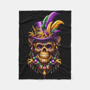 Mardi Gras Skull Top Hat New Orleans Witch Doctor Fleece Blanket