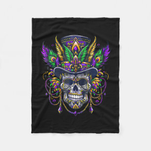 Mardi Gras Skull Top Hat New Orleans Witch Doctor Fleece Blanket