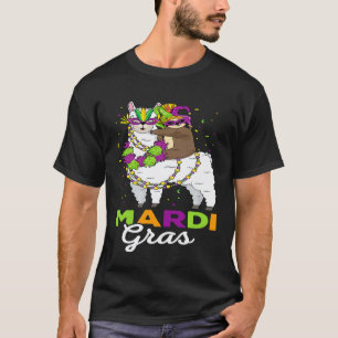 Mardi Gras Sloth Riding Llama Jester Hat Carnival T-Shirt