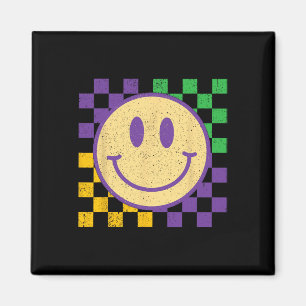 Mardi Gras Smile Face Groovy Chequered Men Women K Magnet