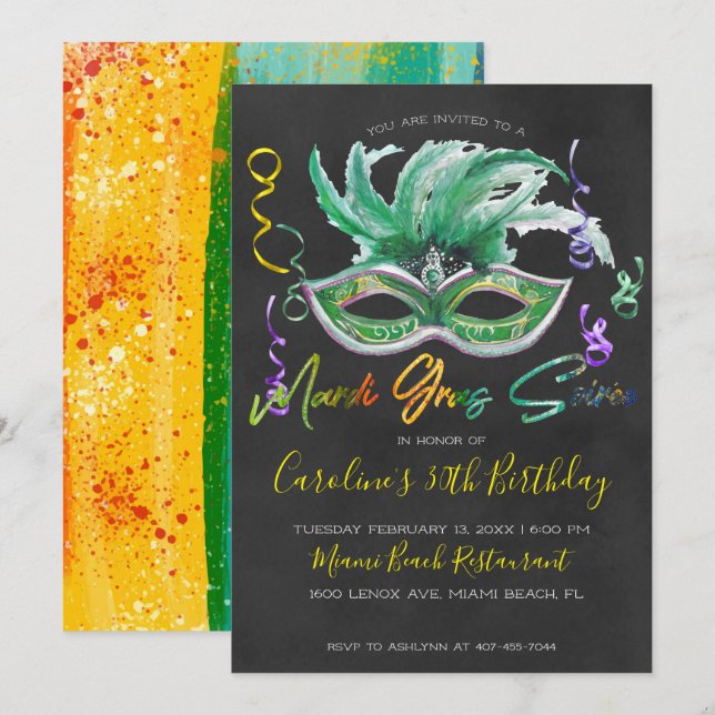 Mardi Gras Soiree | 30th Birthday Invitation (Front/Back)