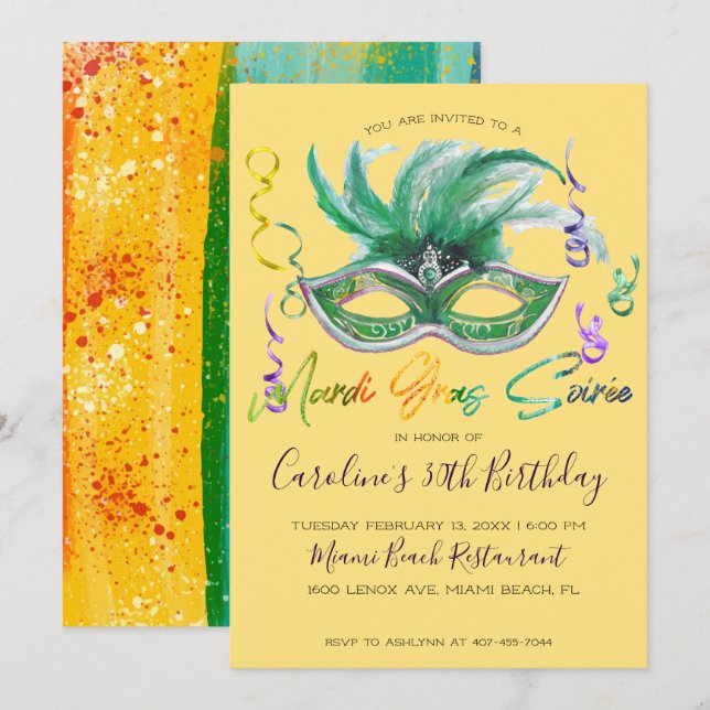 Mardi Gras Soiree | 30th Birthday Invitation (Front/Back)