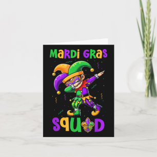 Mardi Gras Squad Dabbing Kid Boy Masked Jester Hat Card