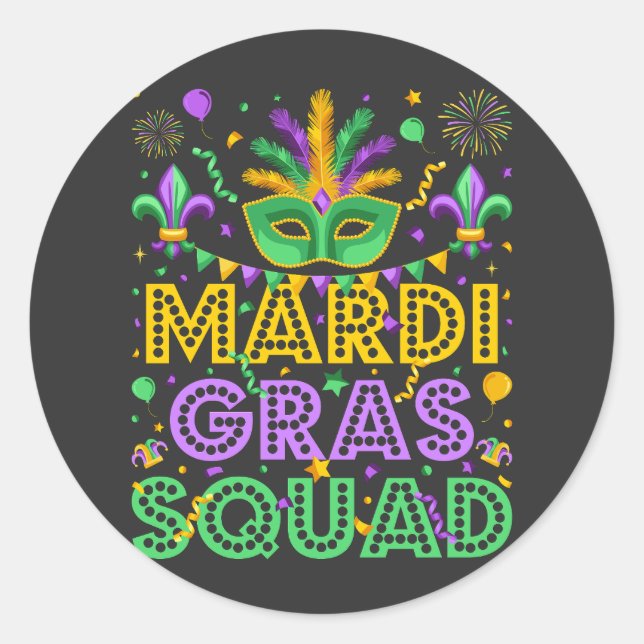 Mardi Gras Squad Matching Classic Round Sticker (Front)