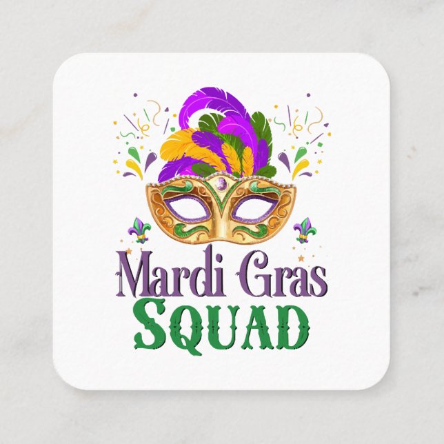 Mardi Gras Squad Square Business Card (Back)