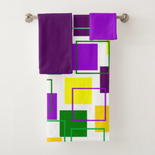 Mardi Gras Squares and Outlines  Bath Towel Set