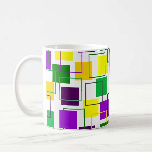 Mardi Gras Squares and Outlines  Coffee Mug (Left)