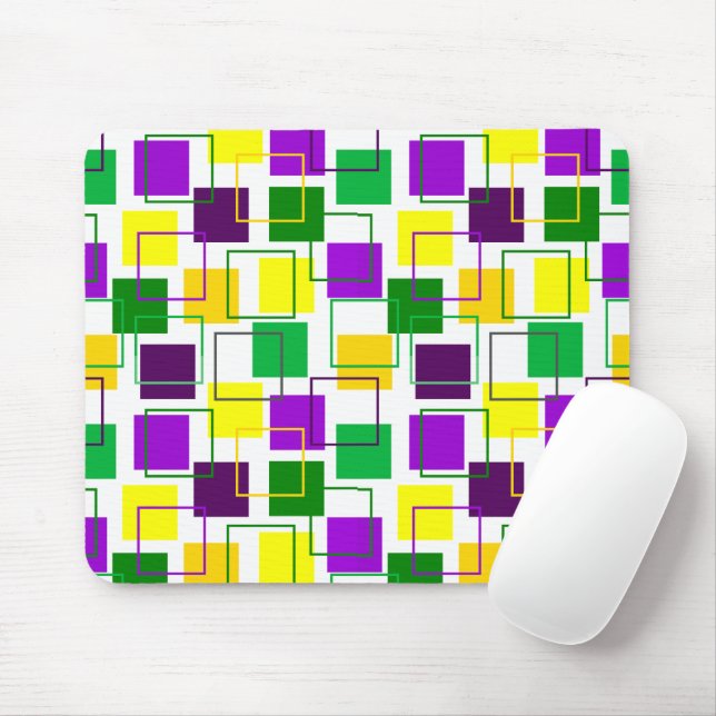 Mardi Gras Squares and Outlines  Mouse Mat (With Mouse)
