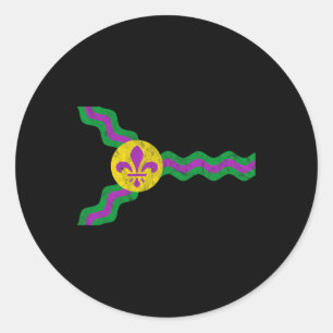Mardi Gras St. Louis Flag Soulard Distressed Classic Round Sticker