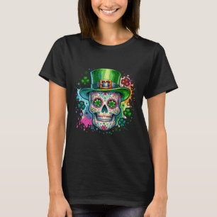 Mardi Gras St Patricks Day Shamrock Sugar Skull Ca T-Shirt