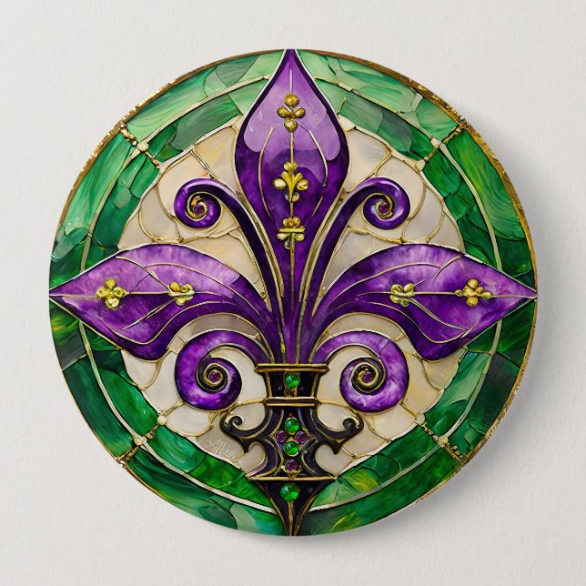 Mardi Gras Stained Glass Fleur de lis  10 Cm Round Badge (Front)