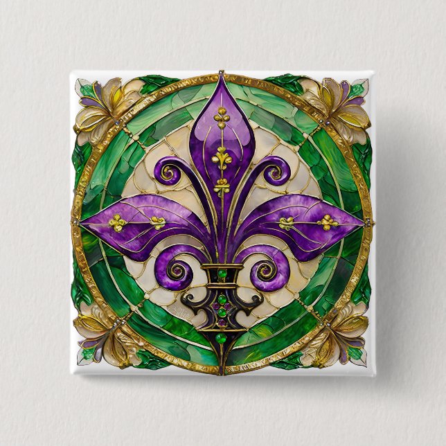 Mardi Gras Stained Glass Fleur de lis  15 Cm Square Badge (Front)