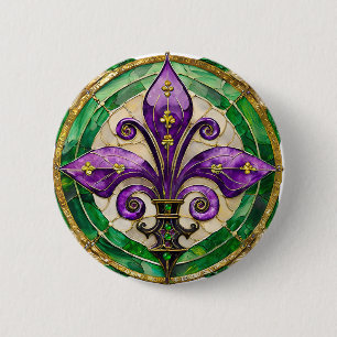 Mardi Gras Stained Glass Fleur de lis  6 Cm Round Badge