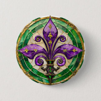 Mardi Gras Stained Glass Fleur de lis  6 Cm Round Badge